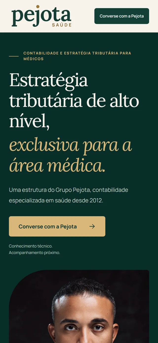 Topo do site da Pejota Saúde no celular.